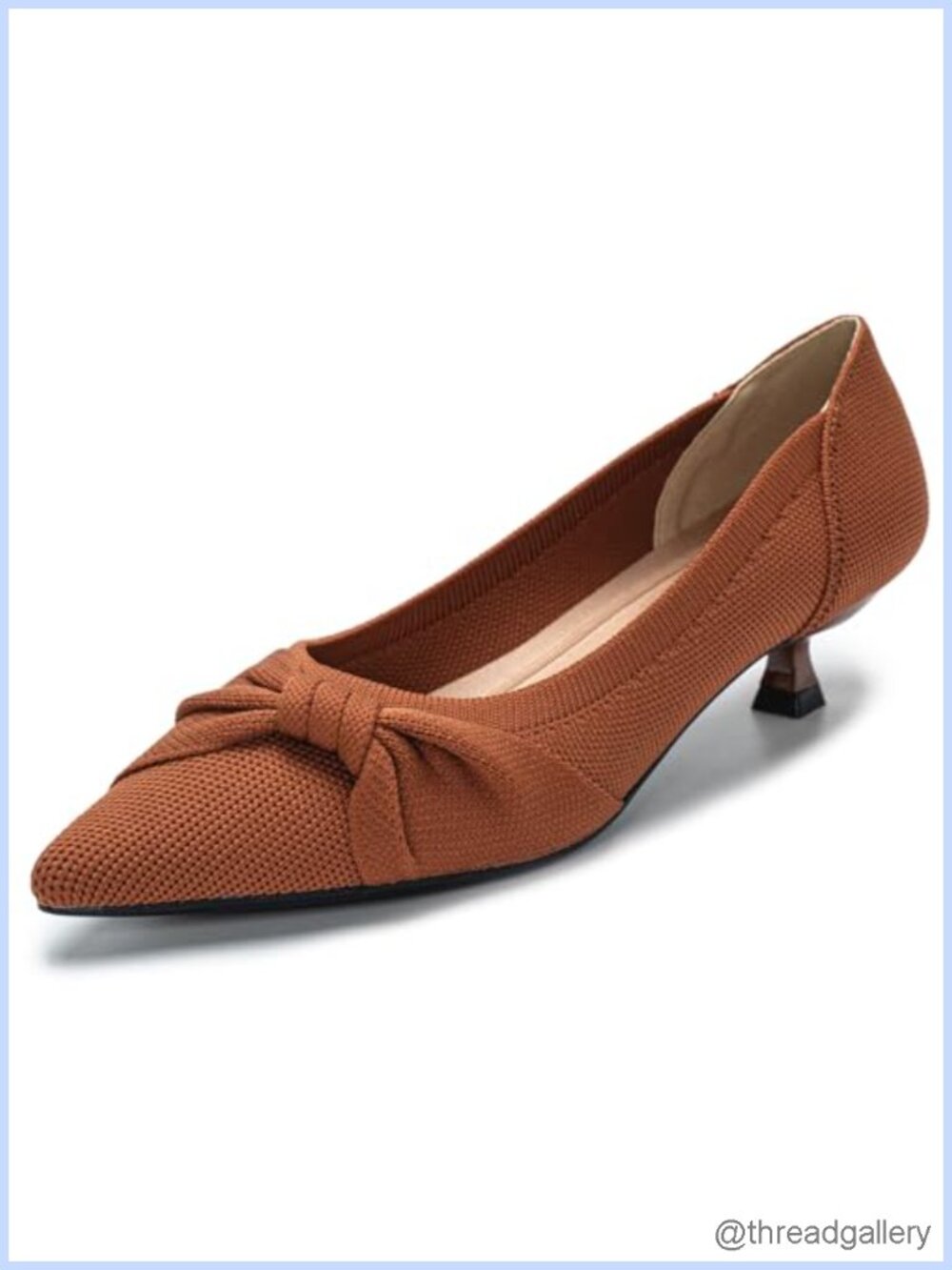 Kitten Heels Pointed Toe Knit Pumps with Bow Low Heels Comfortable Wedding